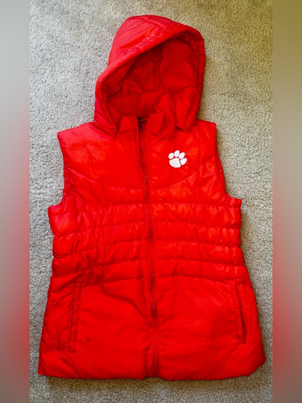 Colosseum Clemson orange Hooded Puffer Vest with Paw Patch